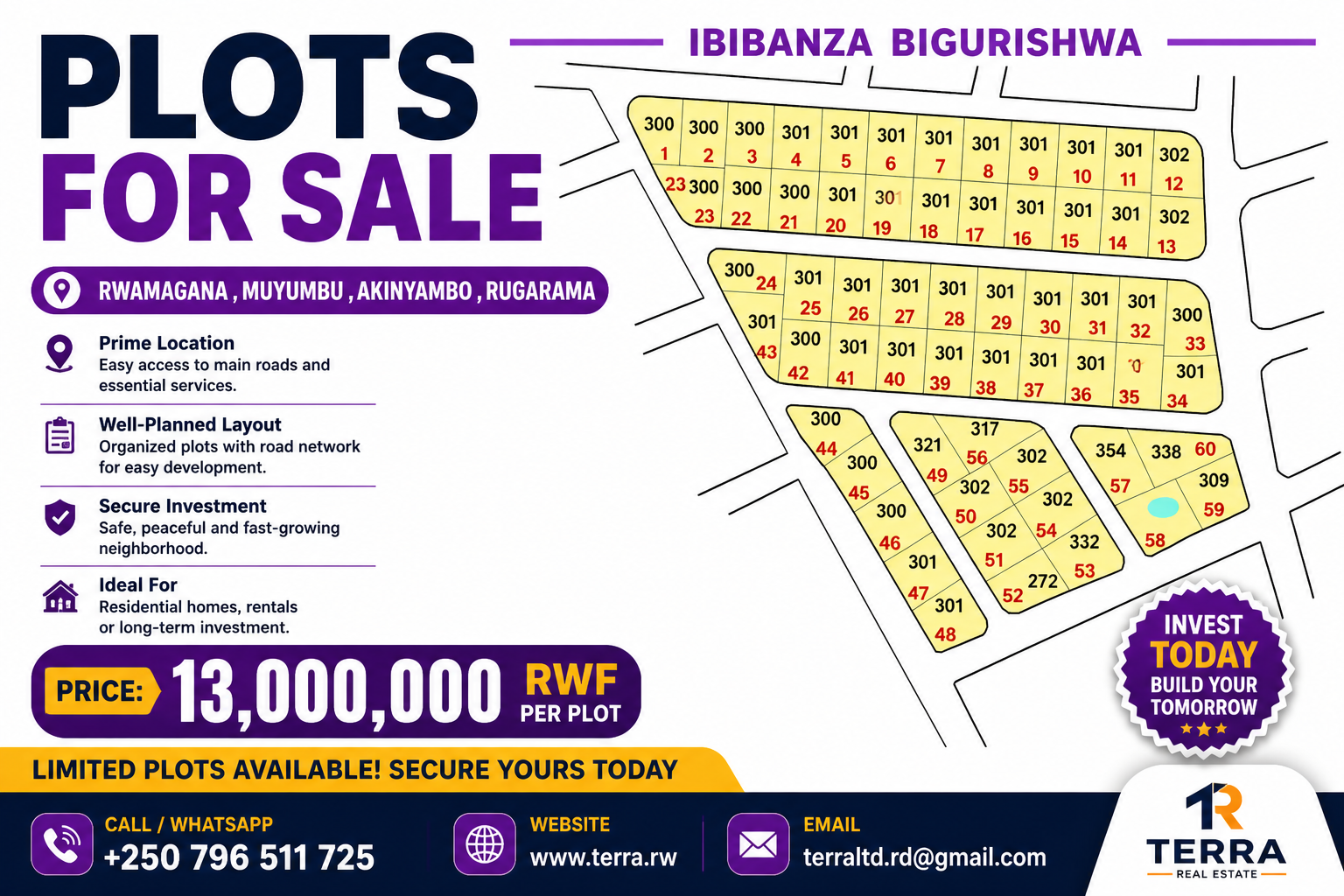 PRIME RESIDENTIAL PLOTS FOR SALE – Muyumbu,Rwamagana